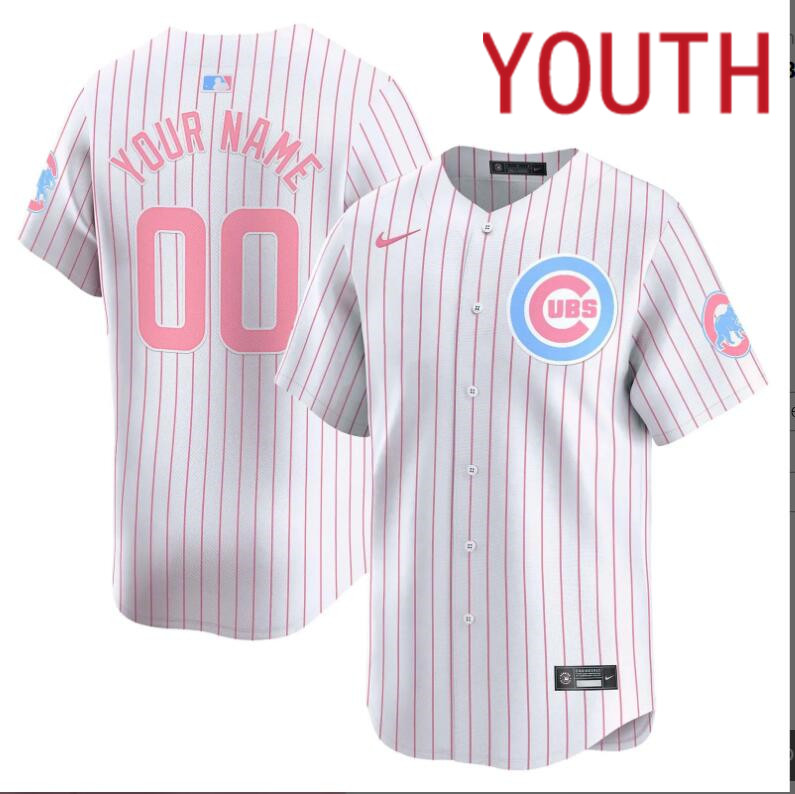 Youth Chicago Cubs Custom white with red strips 2024 Nike MLB jersey